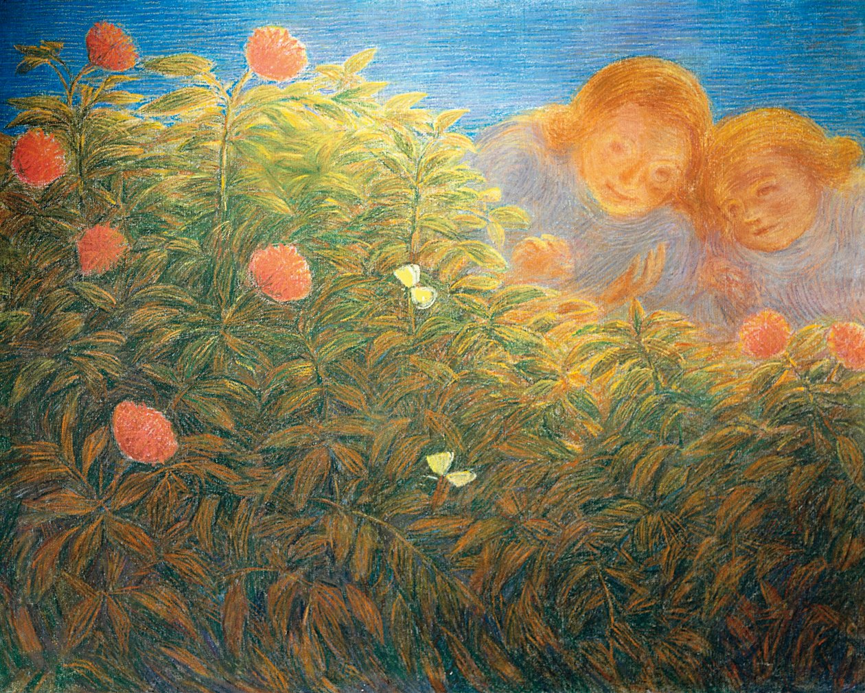 花和蝴蝶，盖塔诺-普雷维亚蒂（1852-1920），布面油画 作者 加埃塔诺·普雷维亚蒂（Gaetano Previati）