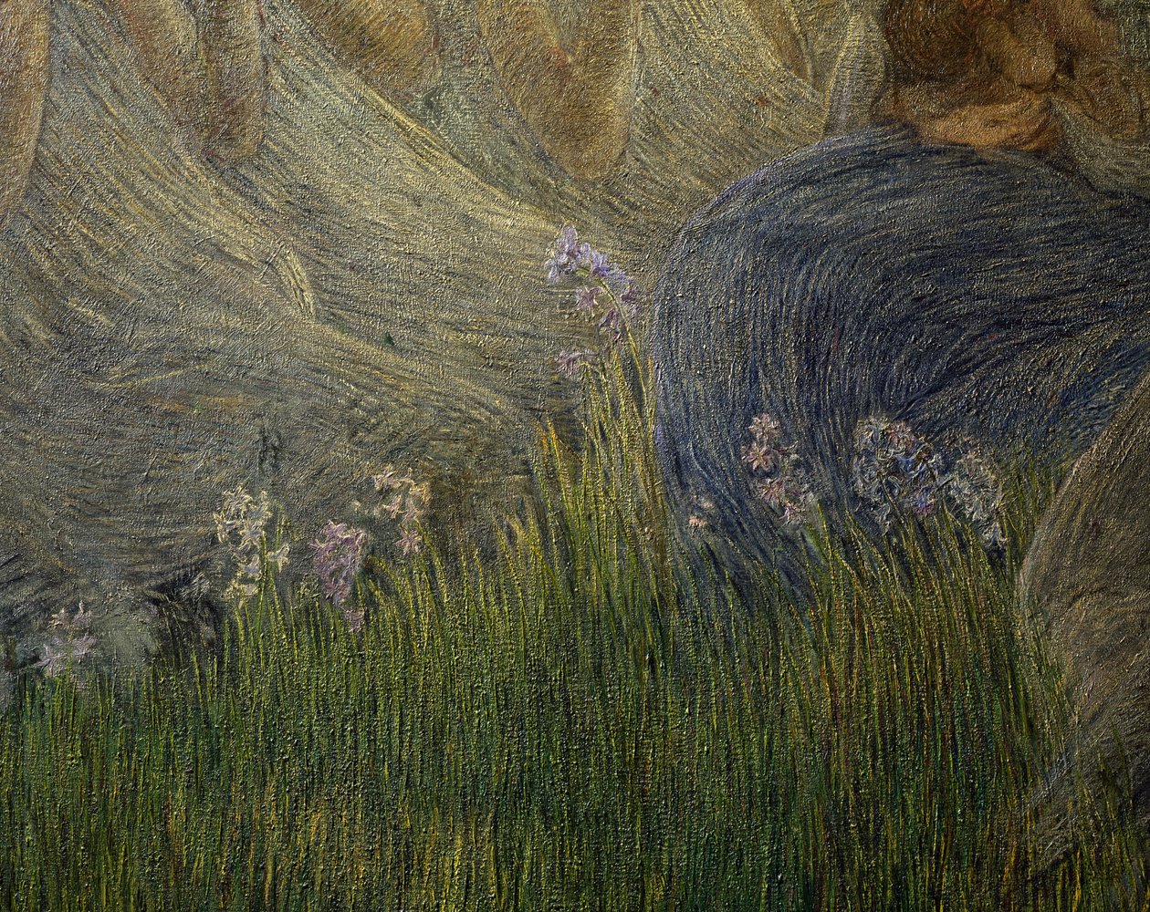 草和花，细节来自The Maternity 作者 加埃塔诺·普雷维亚蒂（Gaetano Previati）