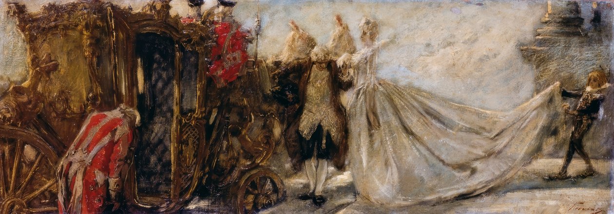 离开教堂，Gaetano Previati设计 作者 加埃塔诺·普雷维亚蒂（Gaetano Previati）