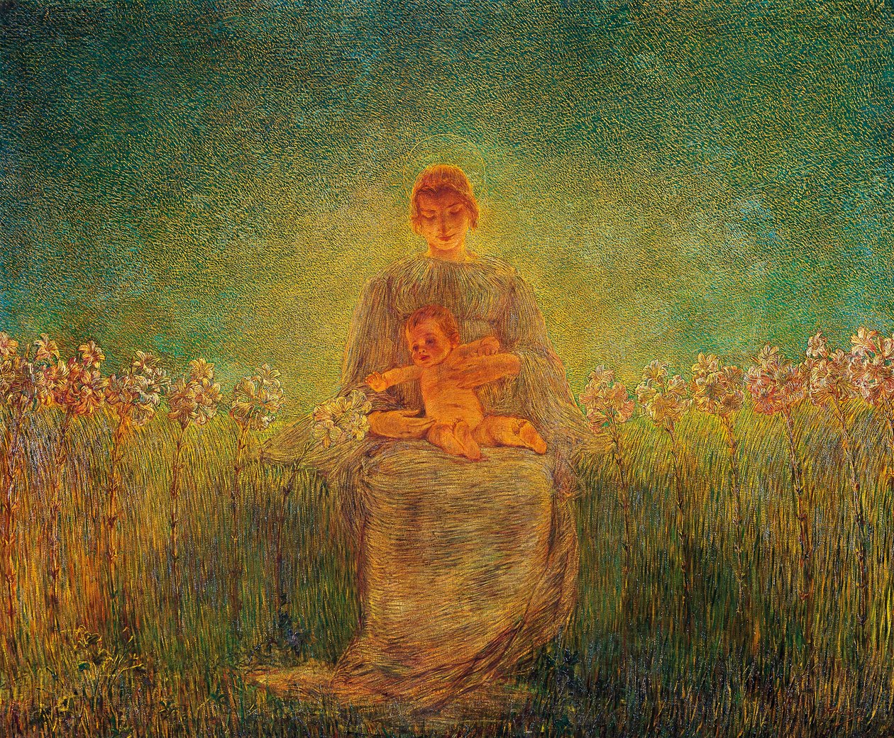 百合花的圣母 作者 加埃塔诺·普雷维亚蒂（Gaetano Previati）
