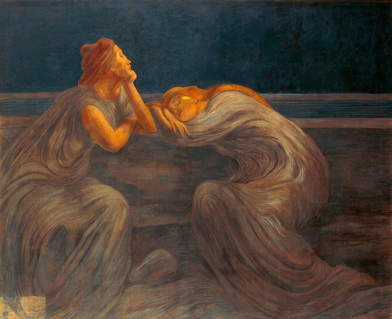 夜曲，1908年，Gaetano Previati（1852-1920）。 作者 加埃塔诺·普雷维亚蒂（Gaetano Previati）