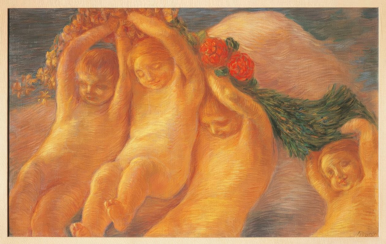 戴花圈的普蒂，1906-1908年， 作者 加埃塔诺·普雷维亚蒂（Gaetano Previati）