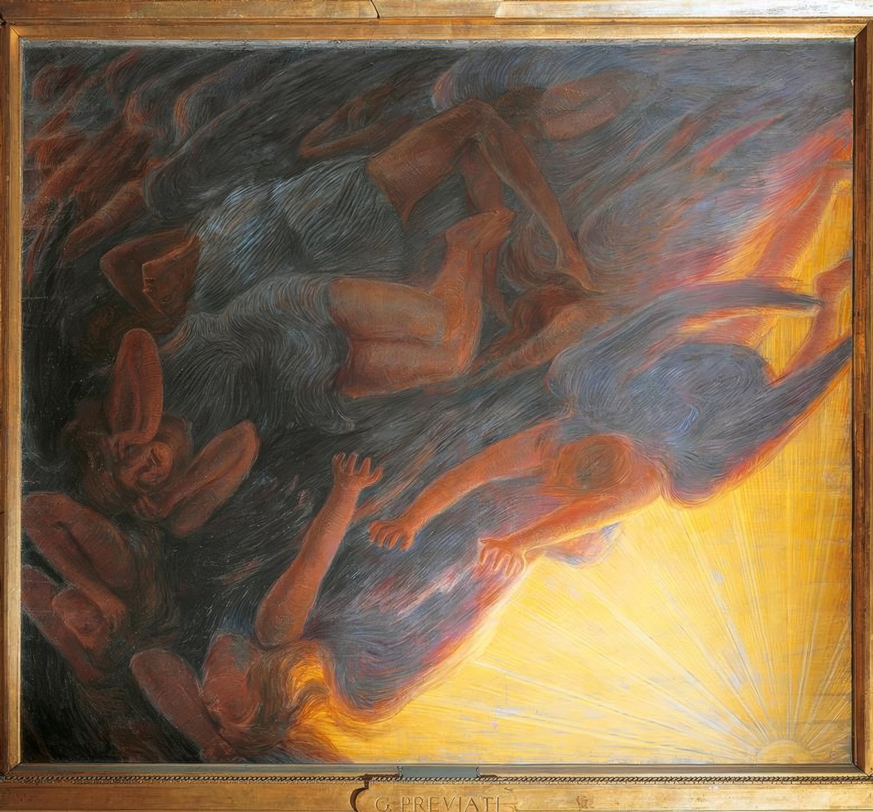 天使的堕落，三联画中央面板，1913年， 作者 加埃塔诺·普雷维亚蒂（Gaetano Previati）