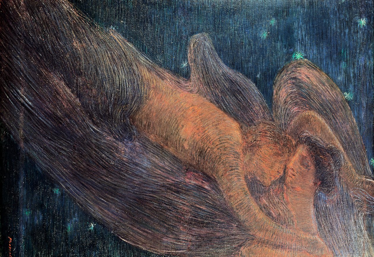 夜晚，盖塔诺-普雷维亚蒂（1852-1920）的作品，油画 作者 加埃塔诺·普雷维亚蒂（Gaetano Previati）