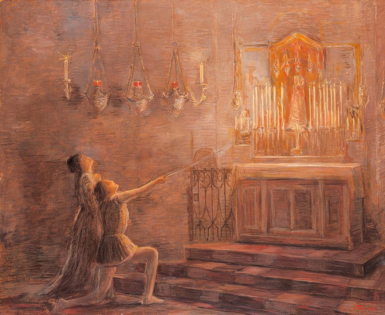 乌戈和巴黎娜在洛雷托教堂 作者 加埃塔诺·普雷维亚蒂（Gaetano Previati）