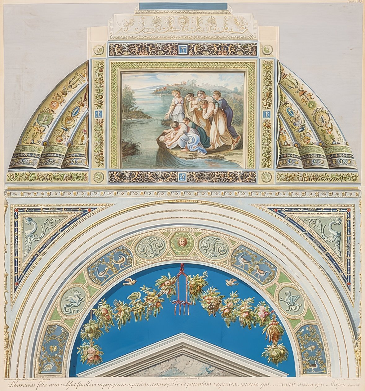 挡板和拱形的场地，与Finding Moses。 1774年 作者 盖塔诺·萨沃雷利（Gaetano Savorelli）