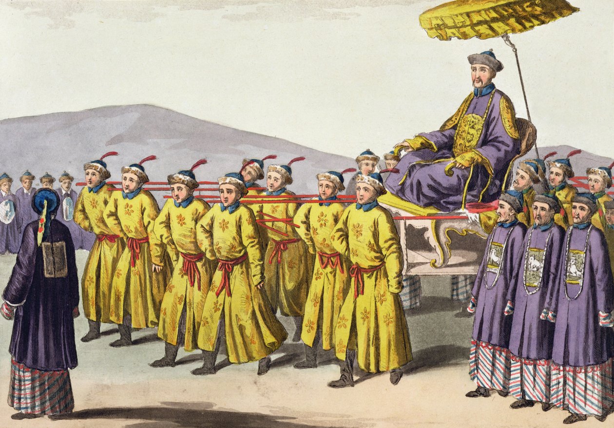 皇帝Chung Lung携带Trilesh，由Jules Ferrario的Le Costume Ancien et Moderne创作18块板，出版于1820年代至30年代 作者 加埃塔诺·桑孔（Gaetano Zancon）