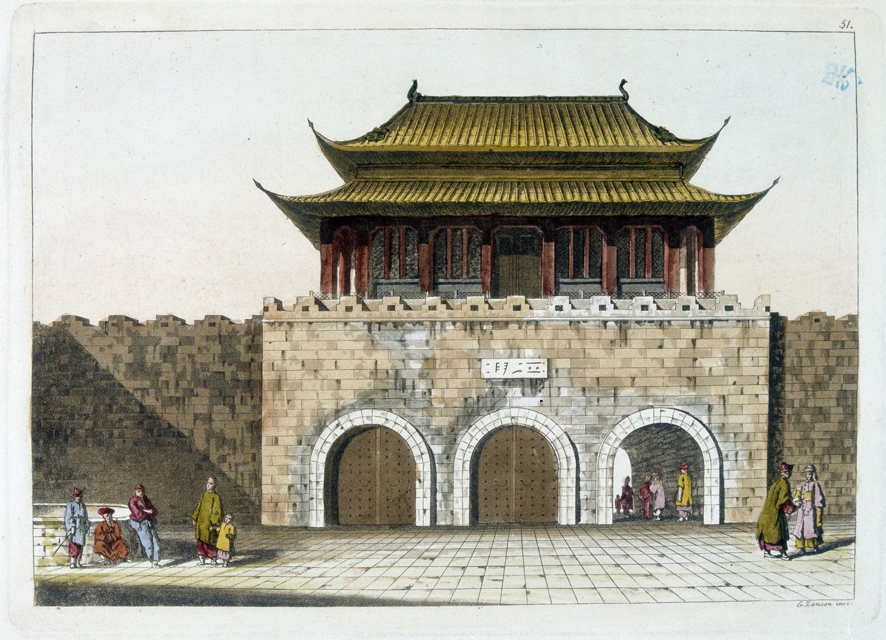 北京故宫（紫禁城）的大门——出自费拉里奥的《古今服饰》，编着。 米兰 作者 加埃塔诺·桑孔（Gaetano Zancon）