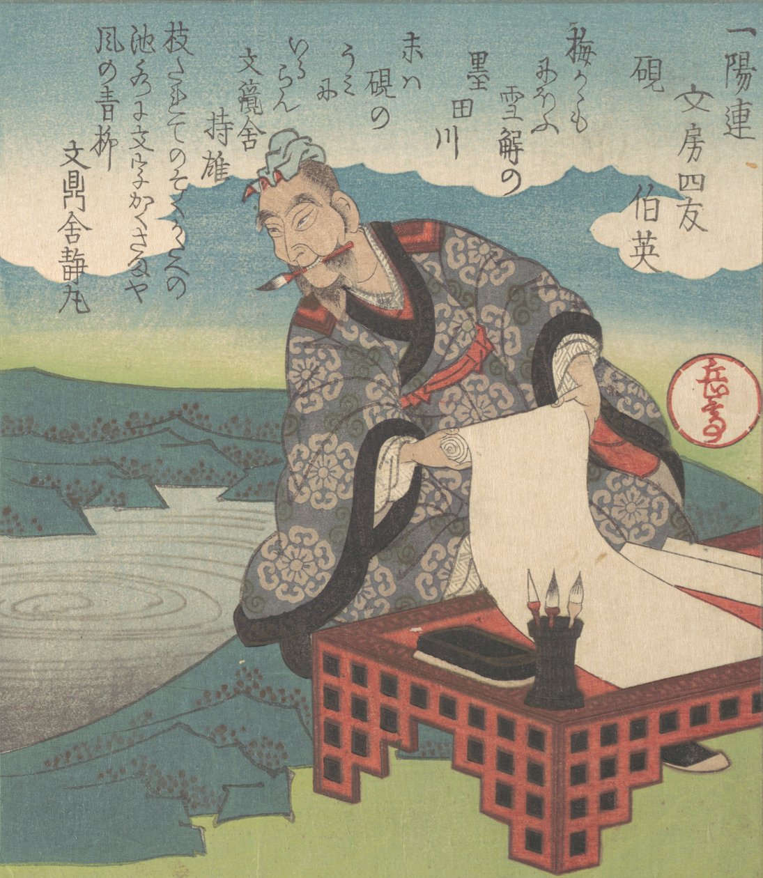 中国书法家伯英 日语：Hakuei，也被称为草书圣手......，约1827年。 作者 学亭