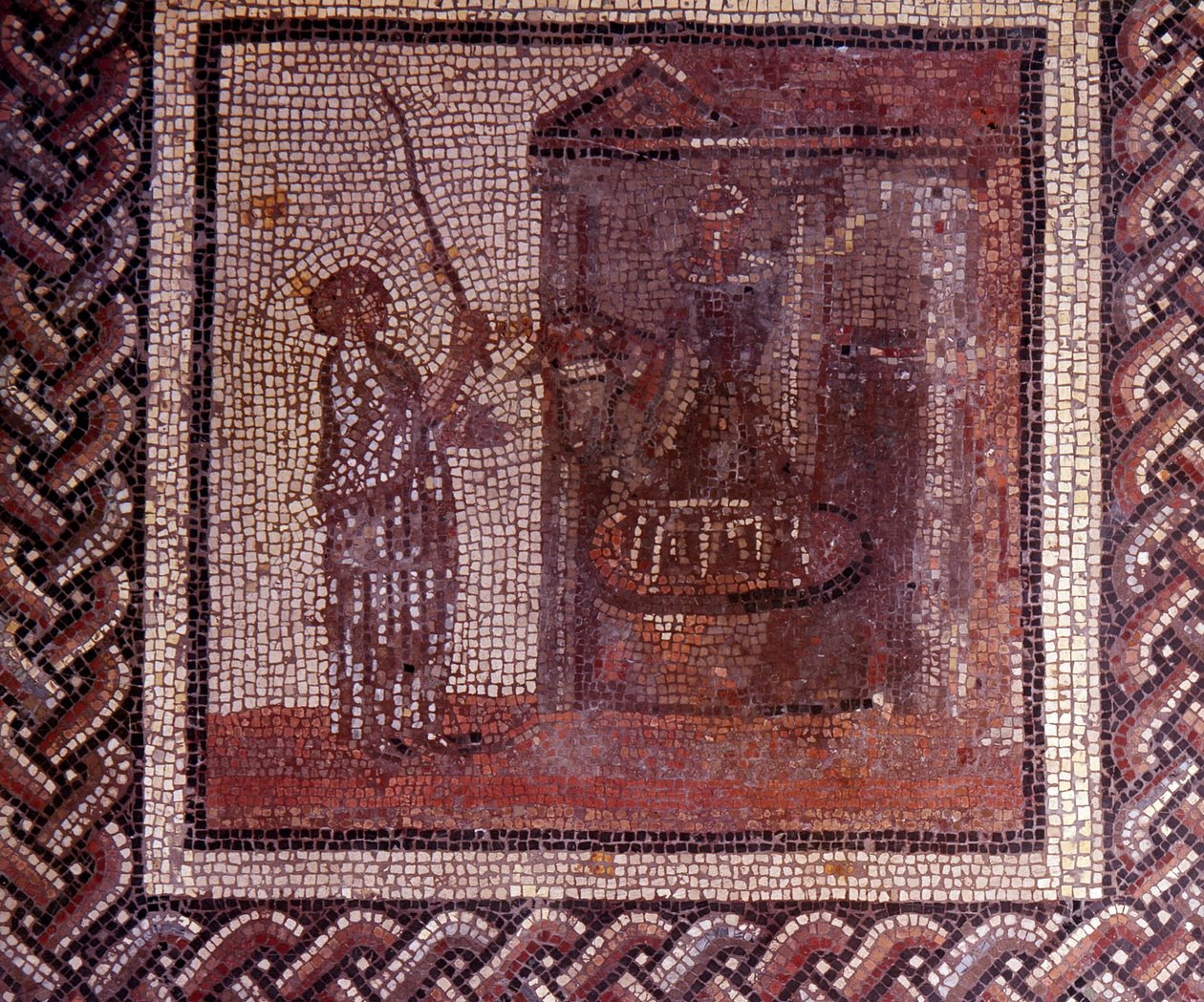 Gallo Roman Art: mosaic paving representing a rustic calendar. The work has the grinding wheel. End 2nd, beginning of 3rd century after JC. From Saint-Romain-en-Gal (Rhone). Saint Germain en Laye, National Museum of Archeology 作者 加洛·罗马