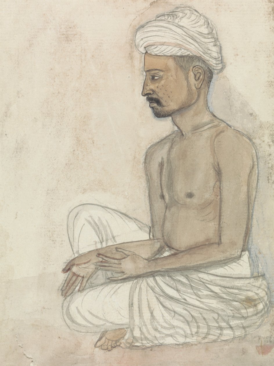 赤裸上身的男人盘腿而坐 作者 Gangaram Chintaman Tambat