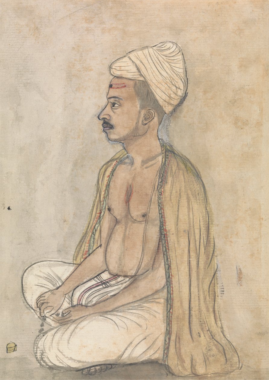 盘腿坐的黄色披肩男子 作者 Gangaram Chintaman Tambat