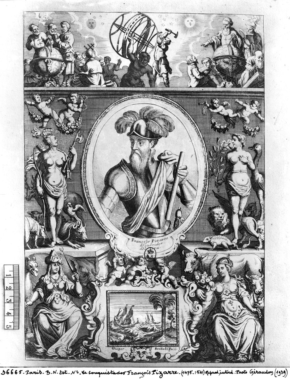 Francisco Pizarro（1475-1541）与寓言人物的肖像 作者 加斯帕·布塔兹（Gaspar Bouttats）