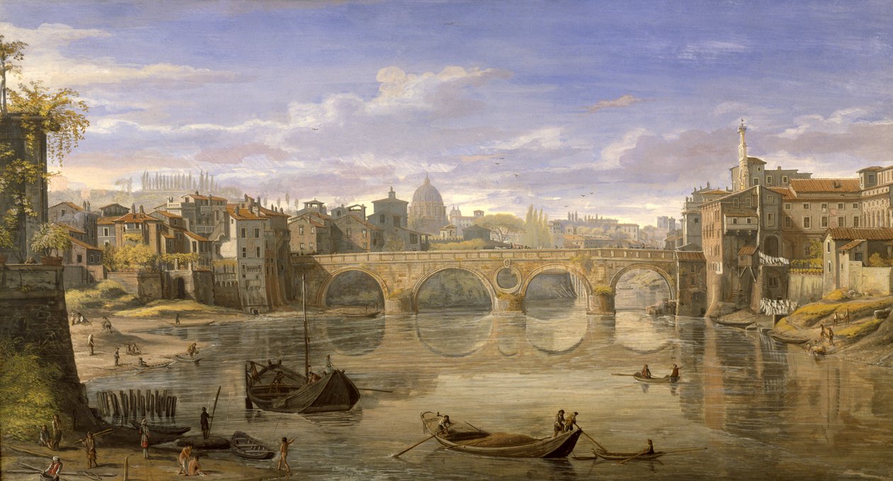 Ponte Sisto，罗马（纸上蛋彩画） 作者 加斯帕·范·威特尔