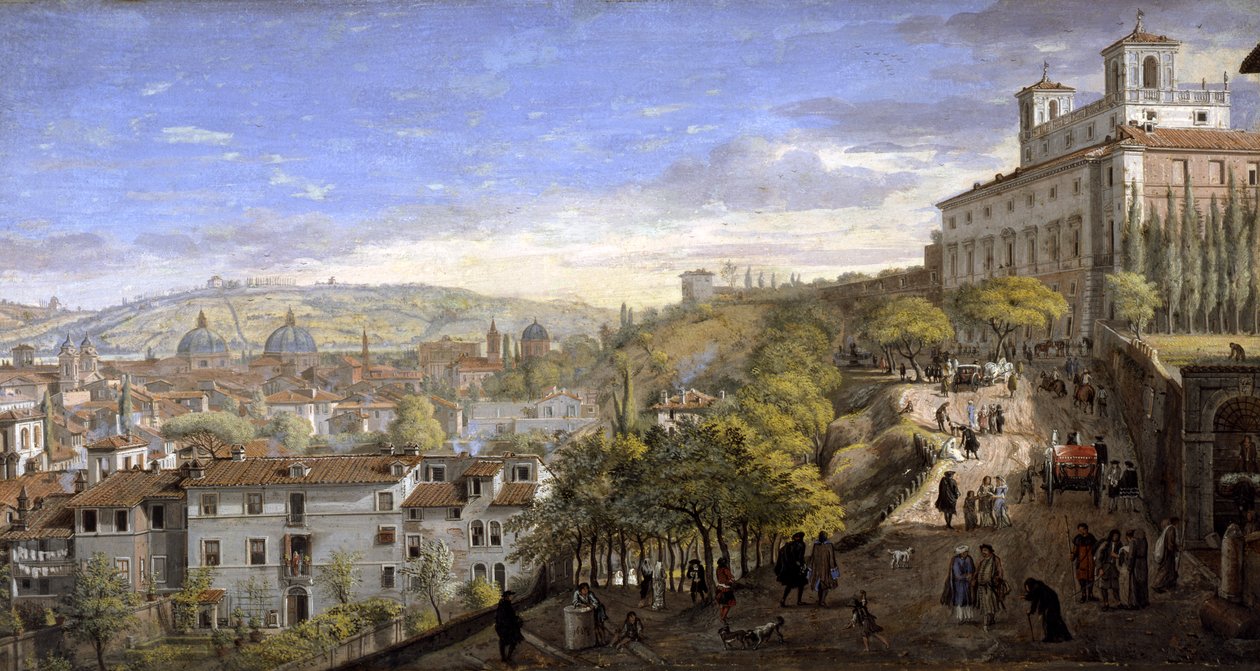 Villa Medici，罗马（纸上蛋彩画）的视图 作者 加斯帕·范·威特尔