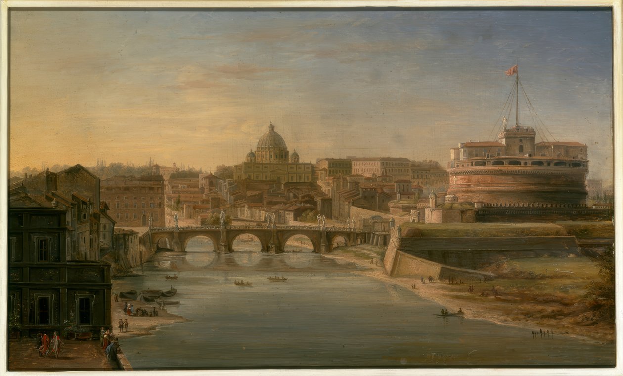 Rom: Blick auf den Tiber nach Süden mit der Engelsburg und dem Petersdom in der Ferne 作者 加斯帕·范·威特尔