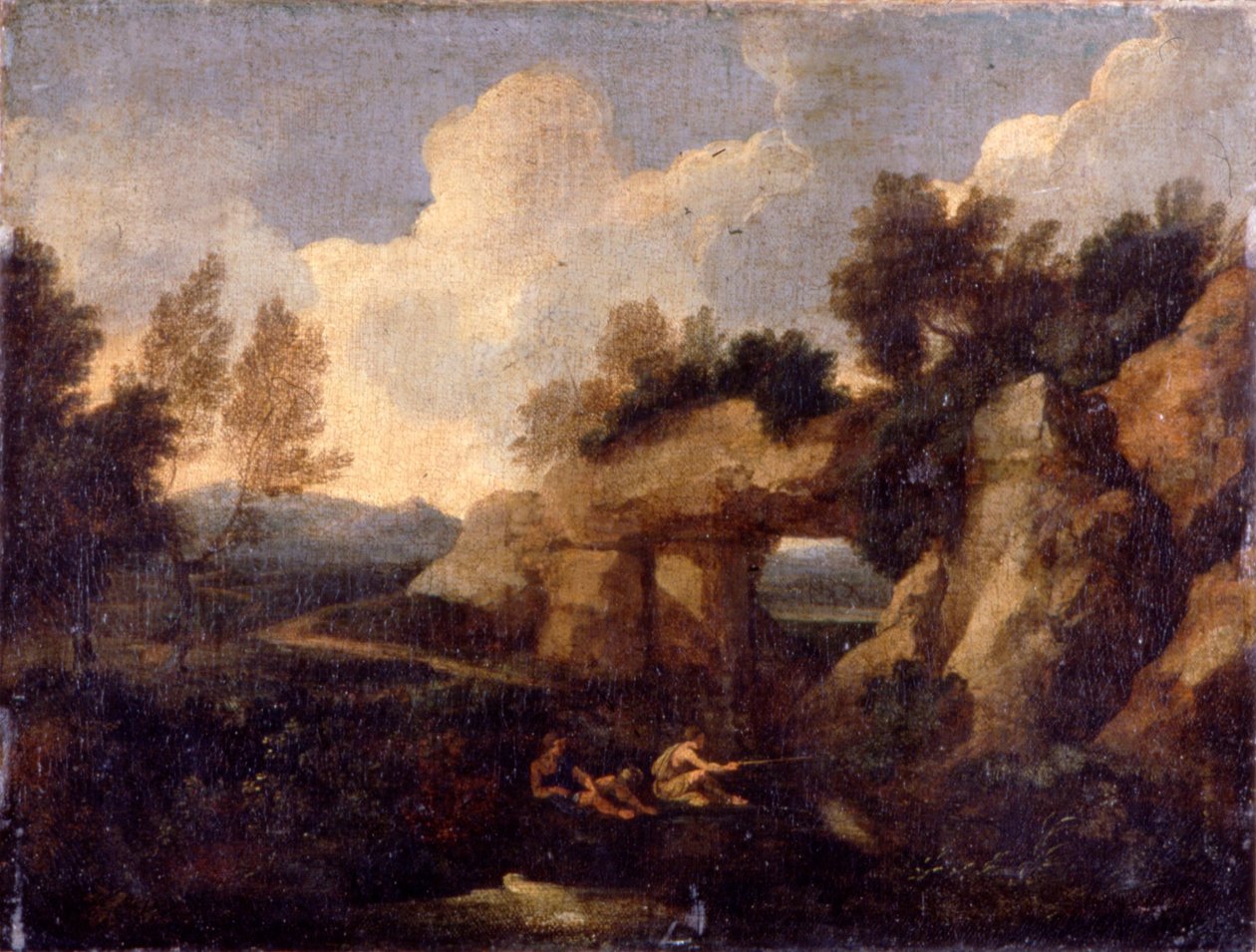 在岩石门户附近的渔夫 作者 加斯帕德·普桑·杜格（Gaspard Poussin Dughet）
