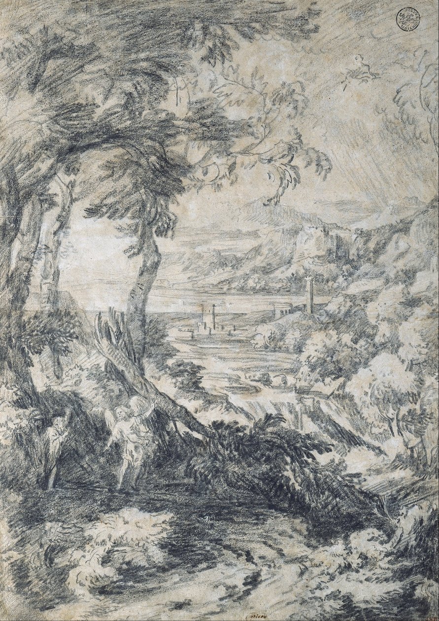 景观与以利亚和天使在登上Horeb 作者 加斯帕德·普桑·杜格（Gaspard Poussin Dughet）