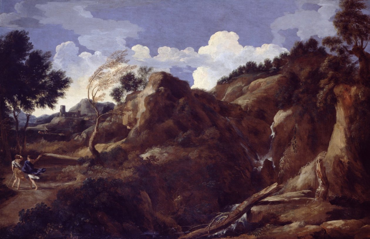 与接近的风暴的多山风景 作者 加斯帕德·普桑·杜格（Gaspard Poussin Dughet）