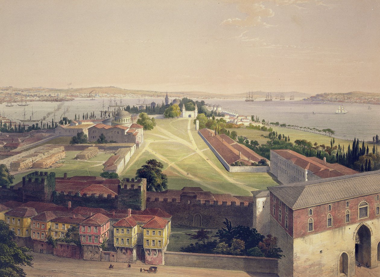 君士坦丁堡的全景，来自&39;Aya Sofia Constantinople&39;的22号板，由Louis Haghe（1806-85）1852年刻 作者 加斯帕德·福萨蒂（Gaspard Fossati）