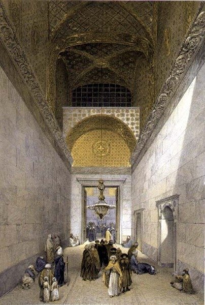 圣索菲亚大教堂，图版1：清真寺的主要入口，由路易斯-哈格（1806-85）雕刻，1852年出版（平板）。 作者 加斯帕德（后）福萨蒂