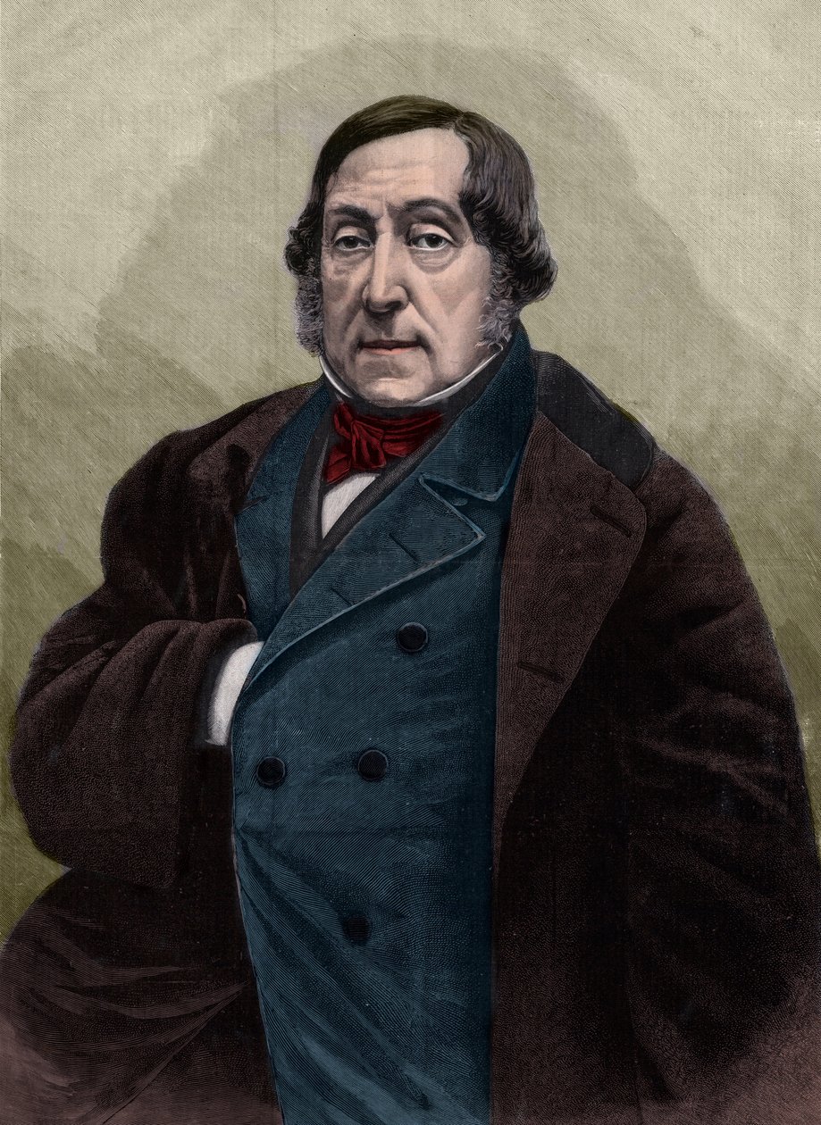 乔阿奇诺（Gioacchino）-罗西尼（1792-1868）的肖像，意大利作曲家，根据纳达尔的摄影作品雕刻。 作者 加斯帕德·费利克斯·图尔纳雄·纳达尔