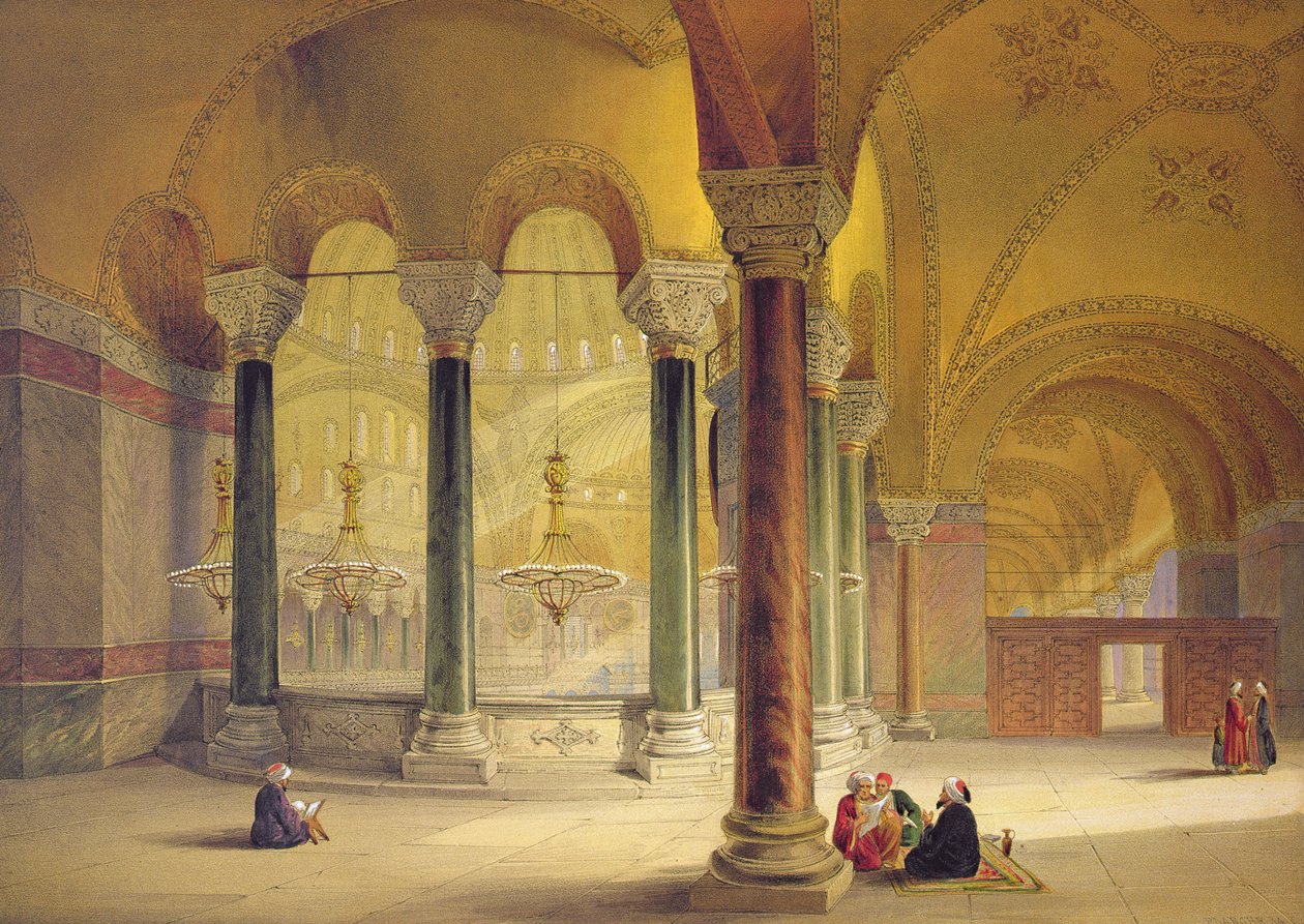 Haghia Sophia，盘子11：西南角的Meme画廊，由Louis Haghe（1806-85）刻，1852年出版 作者 加斯帕德·福萨蒂（Gaspard Fossati）