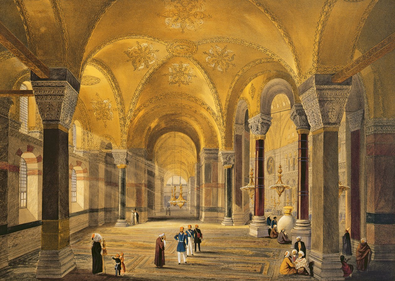 Haghia Sophia，盘子12：西南角的Meme画廊，由Louis Haghe（1806-85）刻，1852年出版 作者 加斯帕德·福萨蒂（Gaspard Fossati）