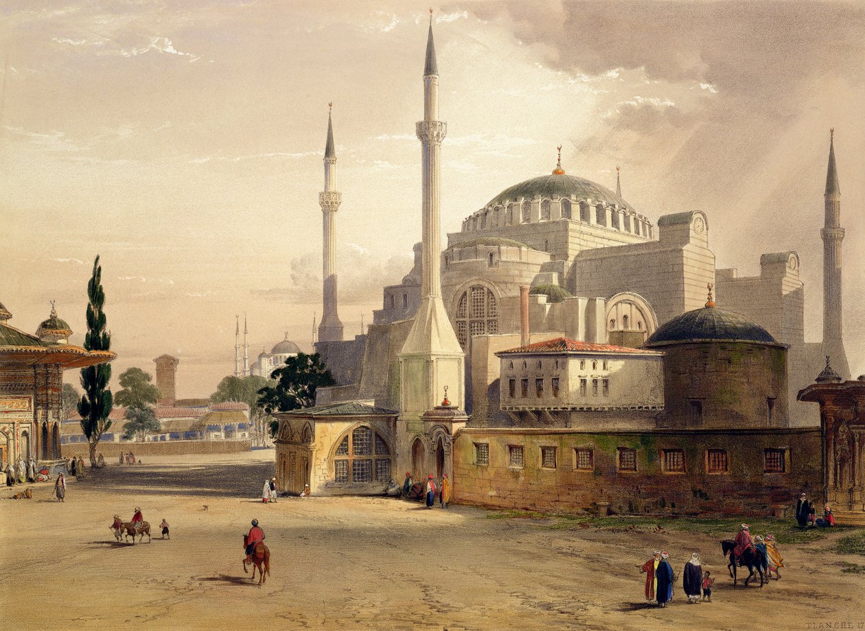 Haghia Sophia，盘子17：清真寺的外观，由Louis Haghe（1806-85）镌刻于1852年出版 作者 加斯帕德·福萨蒂（Gaspard Fossati）
