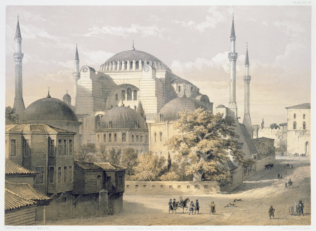 Haghia Sophia，板块19：清真寺的外观，由Louis Haghe（1806-85）雕刻，1852年出版 作者 加斯帕德·福萨蒂（Gaspard Fossati）