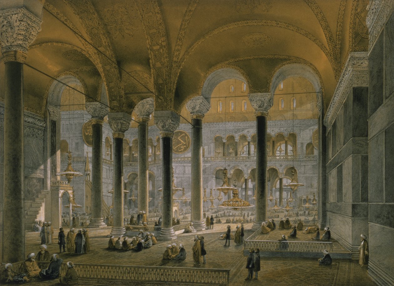 Haghia Sophia，盘子6：北方教堂中殿，由Louis Haghe（1806-85）镌刻，1852年出版 作者 加斯帕德·福萨蒂（Gaspard Fossati）