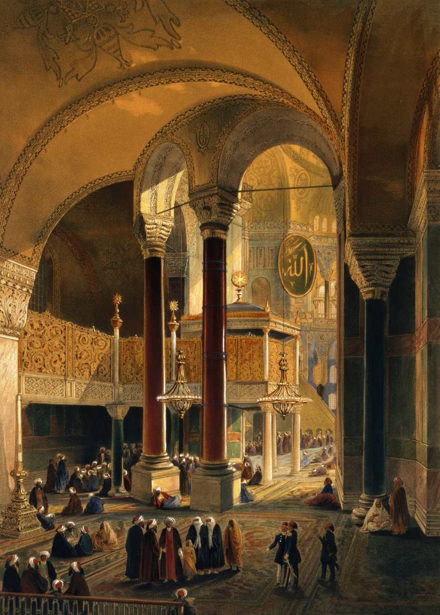 Haghia Sophia，盘子8：帝国画廊和盒子，由Louis Haghe（1806-85）刻着1852年出版 作者 加斯帕德·福萨蒂（Gaspard Fossati）