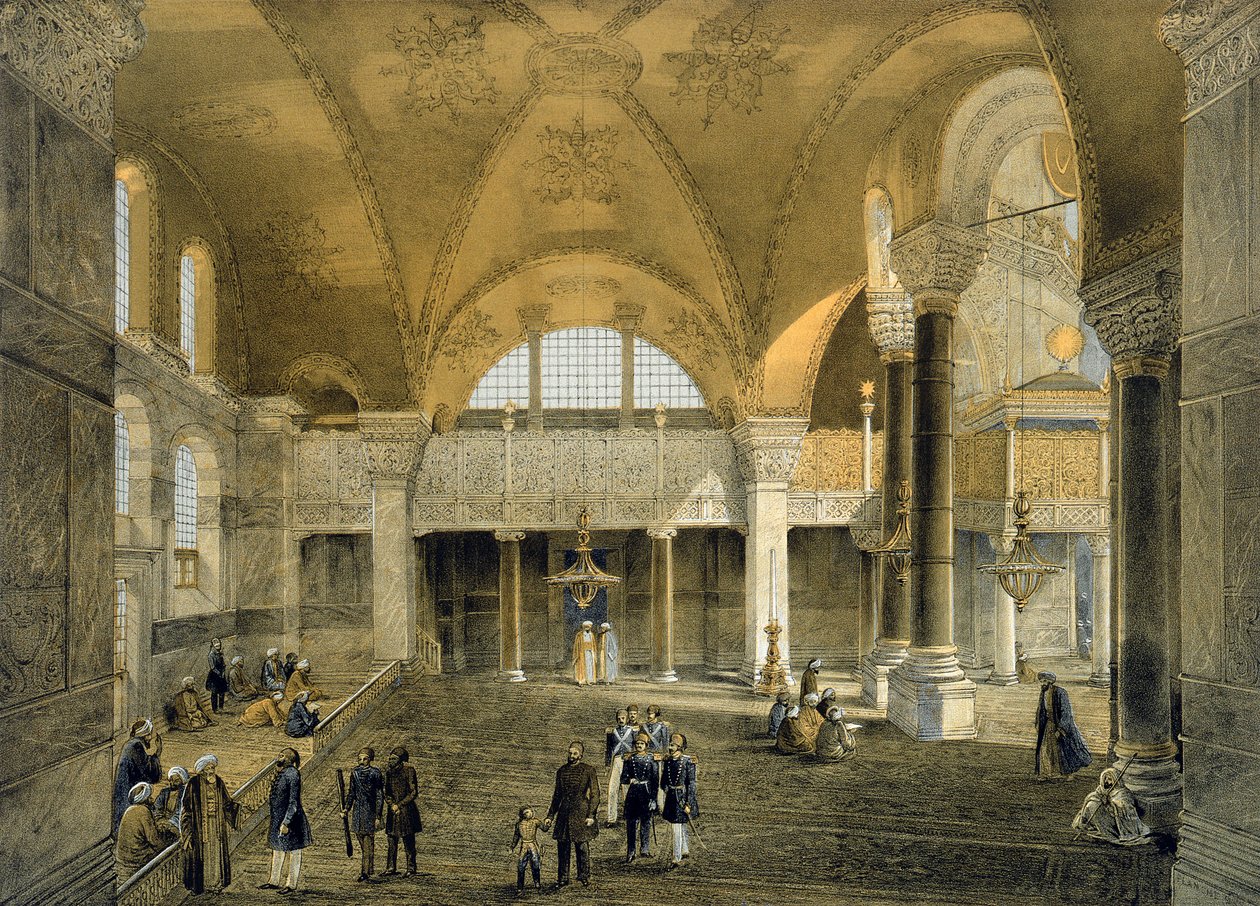 Haghia Sophia，盘子9：新的皇家画廊，由Louis Haghe（1806-85）刻着1852年出版 作者 加斯帕德·福萨蒂（Gaspard Fossati）