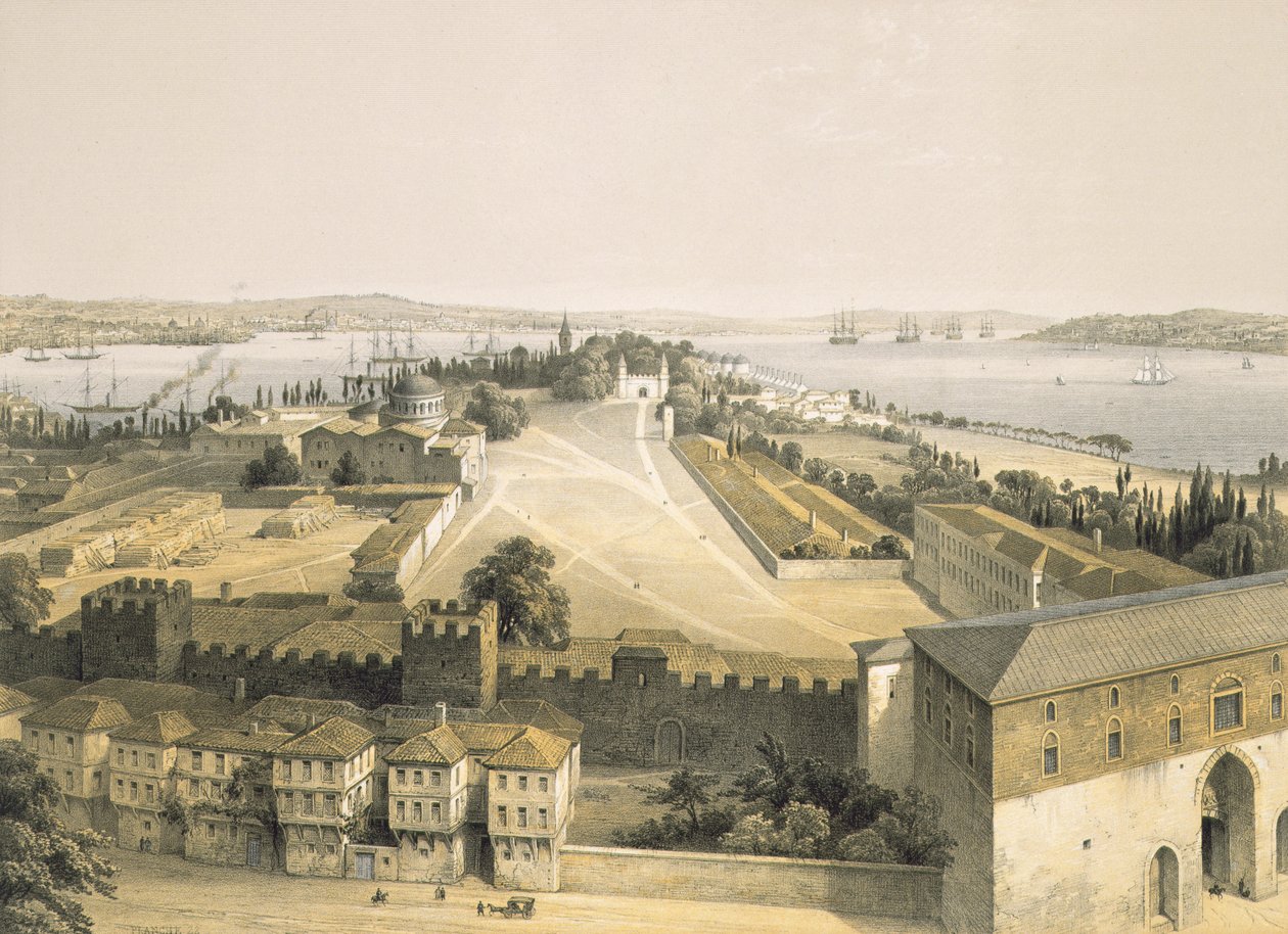 君士坦丁堡的全景，板块22来自&39;Aya Sofia，君士坦丁堡&39;，由Louis Haghe刻着（1806-85）1852 作者 加斯帕德·福萨蒂（Gaspard Fossati）