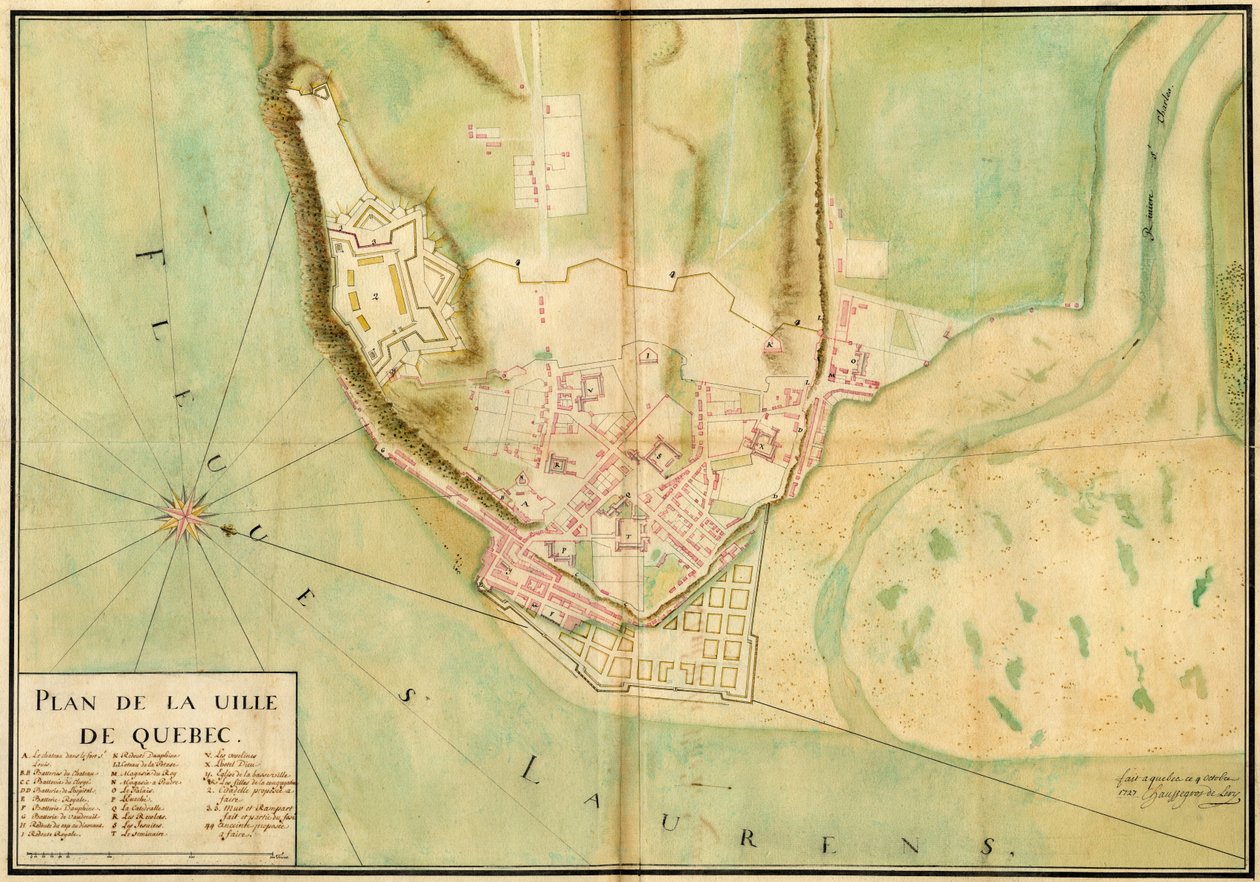 加斯帕德-约瑟夫-肖塞格罗斯-德-莱里，《魁北克市平面图》，1727 年 作者 Gaspard Joseph Chaussegros deLéry