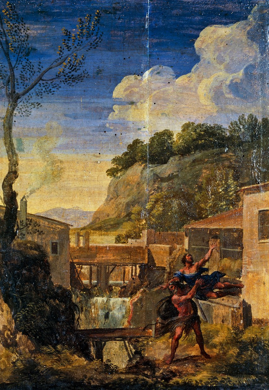 有海格力斯和安泰的乡村（布面油画 作者 Gaspard Poussin (学校) Dughet