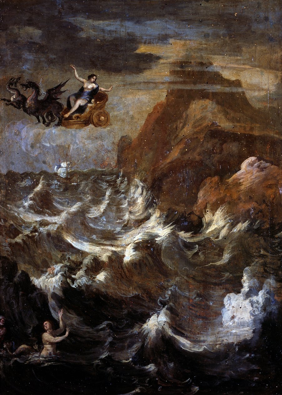 有暴风雨的乡村（板面油画 作者 Gaspard Poussin (学校) Dughet