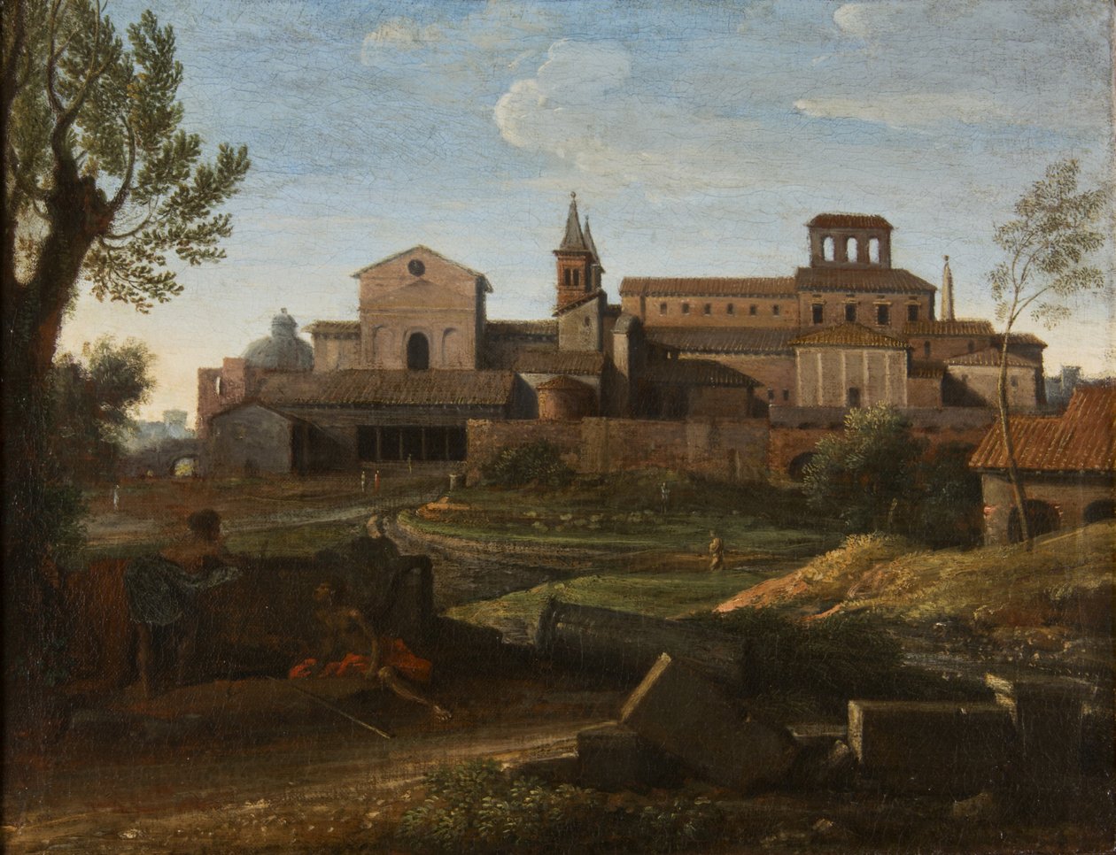 意大利风格的风景与拉特兰的圣乔万尼的景色，约1672-75（布面油画）。 作者 加斯帕德·普桑·杜格（Gaspard Poussin Dughet）