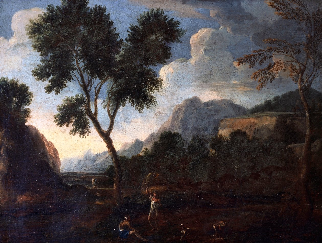 山谷中的猎人》，作者Gaspard Dughet（1615-1675），布面油画，56x67厘米。 作者 加斯帕德·普桑·杜格（Gaspard Poussin Dughet）