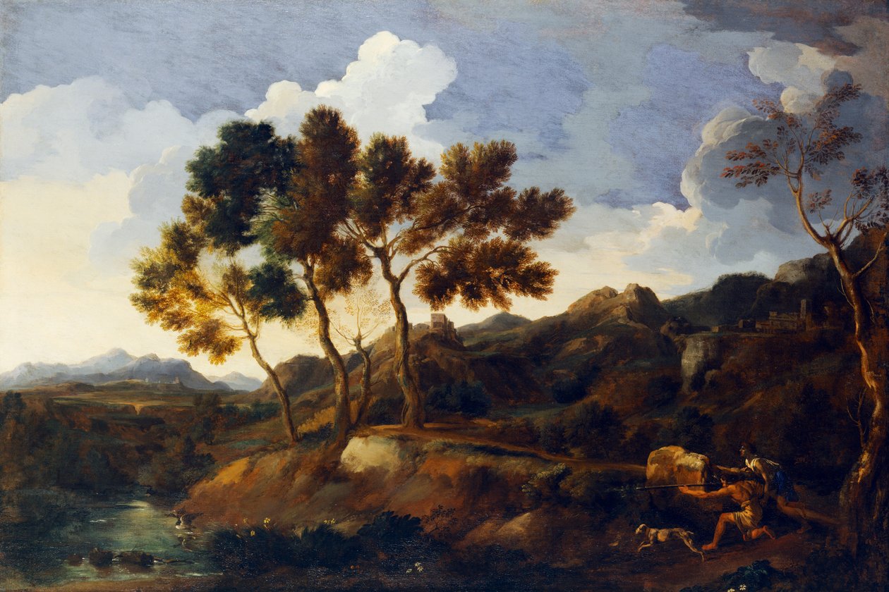 风景与运动员，约 1636-39 年（布面油画） 作者 加斯帕德·普桑·杜格（Gaspard Poussin Dughet）