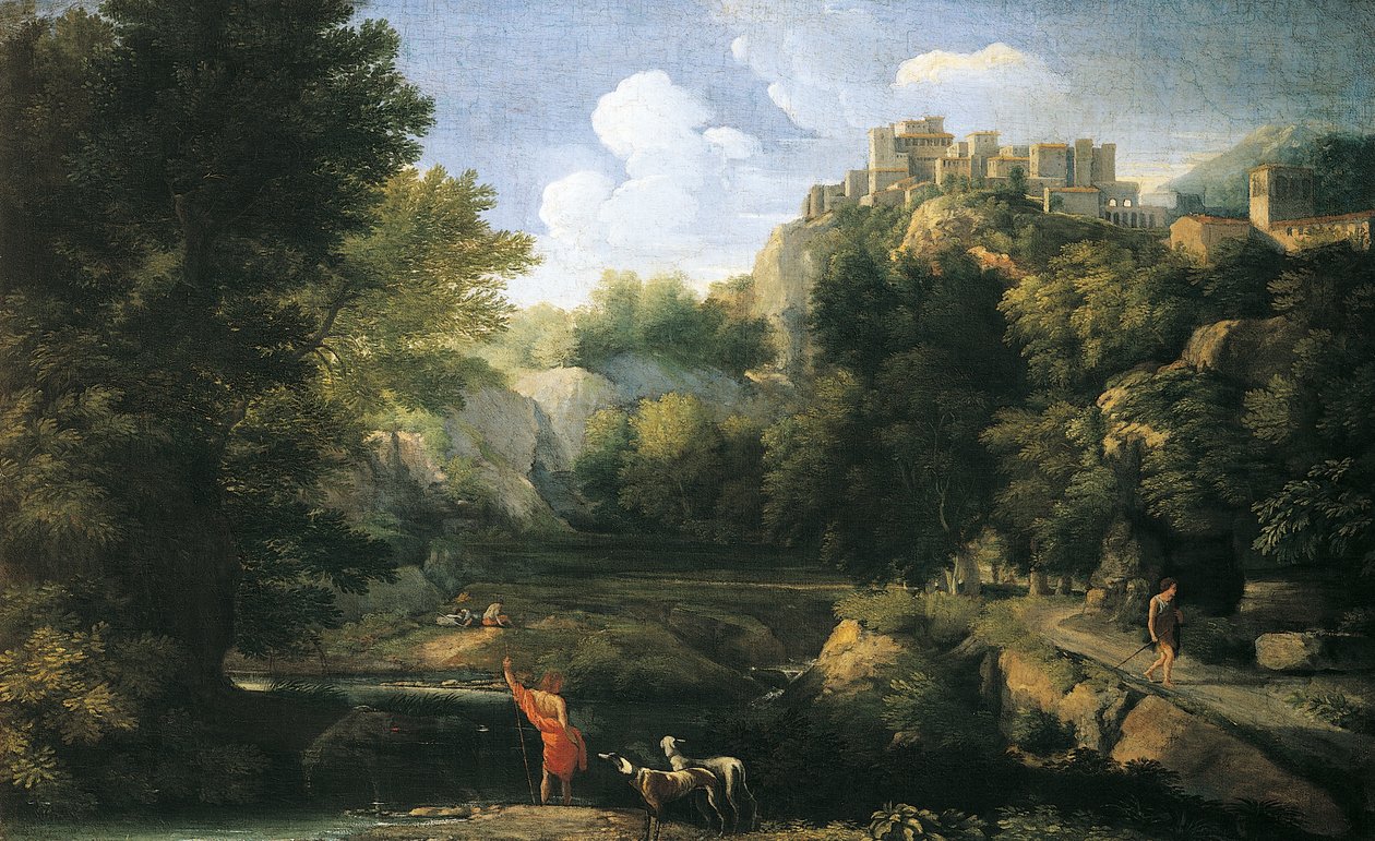 显示牧羊人的河流景观 作者 加斯帕德·普桑·杜格（Gaspard Poussin Dughet）