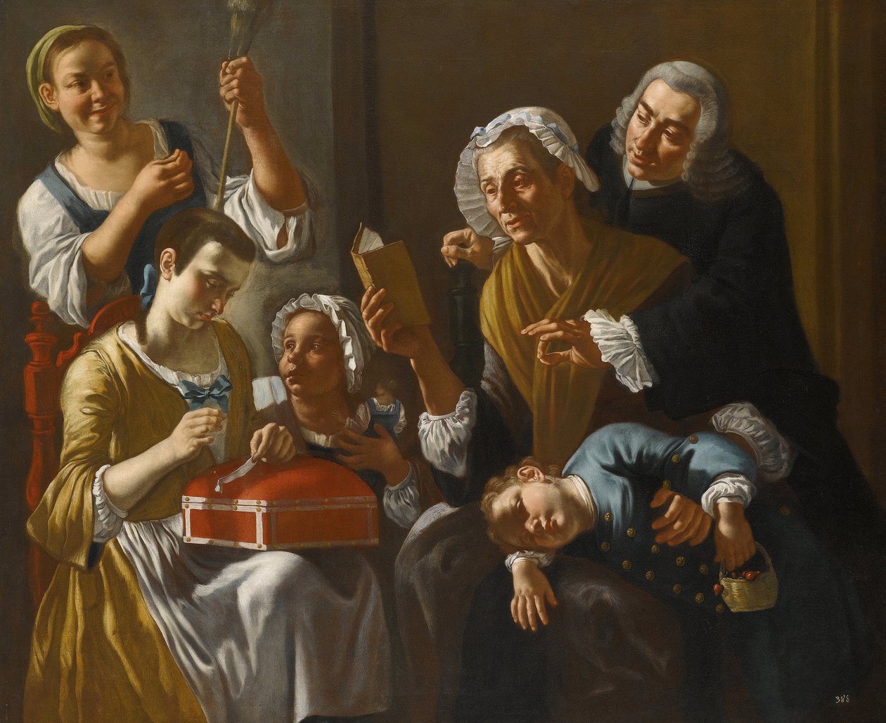 La lecon de couture - The Sewing Lesson par Traversi, Gaspare (1732-1769). Oil on canvas, size : 131x158, ca 1760, Private Collection 作者 加斯佩·特拉沃西