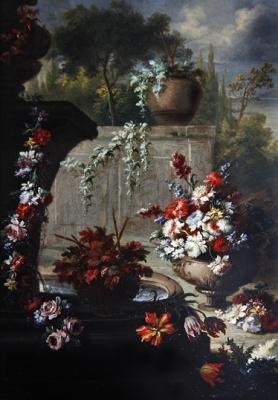 观赏性花瓶中的静物（铜上油彩）（对379514）。 作者 加斯帕罗·洛佩兹（Gasparo Lopez）