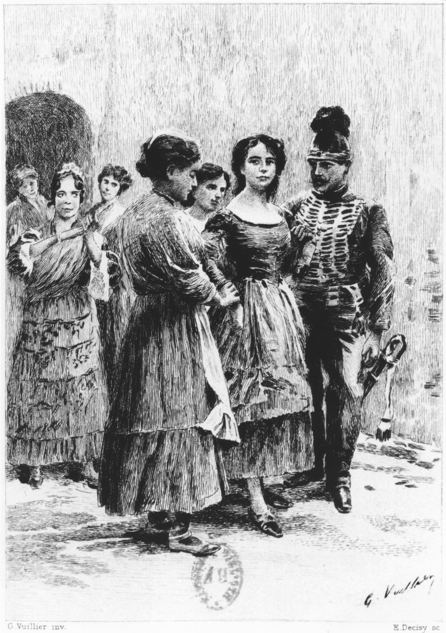 Prosmer Merimee（1803-70）的“Carmen”场景由Eugene Decisy演示（1866-p.1936） 作者 加斯顿·沃利耶（Gaston Vuillier）