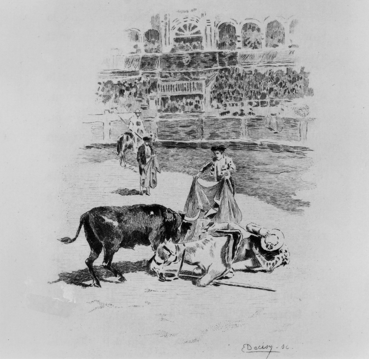 皮卡多的陨落，由卡门通过Prosper Merimee（1803-70）的插图，由Eugene Decisy（1866-c.1936）刻 作者 加斯顿·沃利耶（Gaston Vuillier）