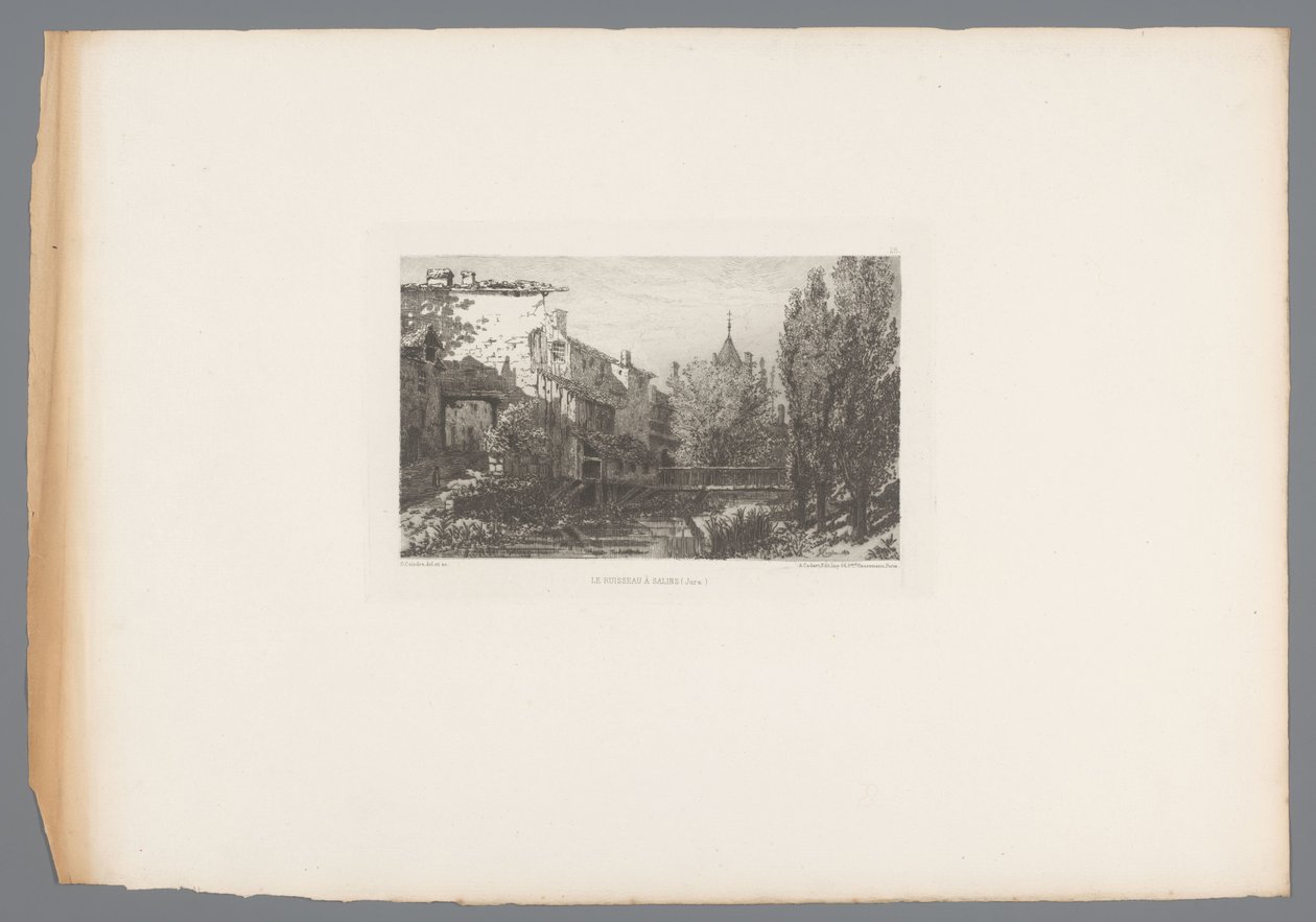萨兰附近的溪流景观
Le ruisseau à Salins（作品名称）
1875 年的法国蚀刻版画（系列标题）
L