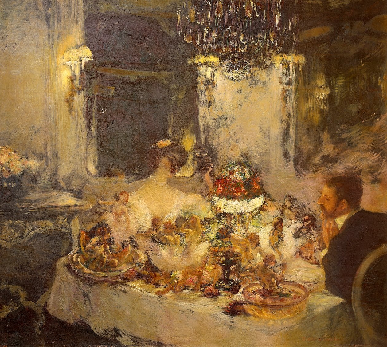 香槟，由 Gaston La Touche (1851-1913)，布面油画 作者 加斯顿·德拉·Touche