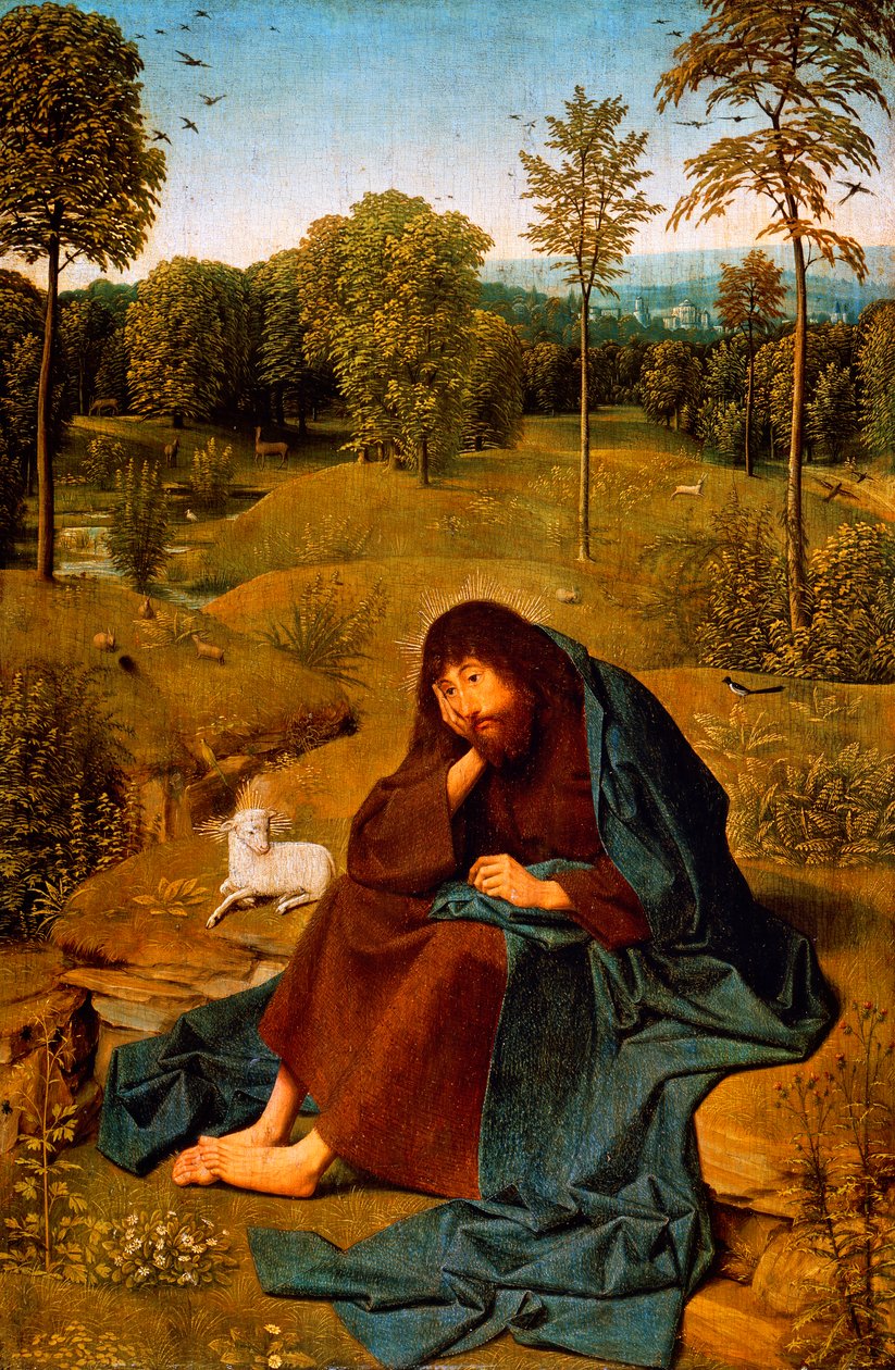 荒野中的约翰浸信会，由 Geertgen tot Sint Jans Panel（约 1460 年至约 1490 年）绘画，面板，42x28 厘米，荷兰 作者 Geertgen Tot Sint Jans