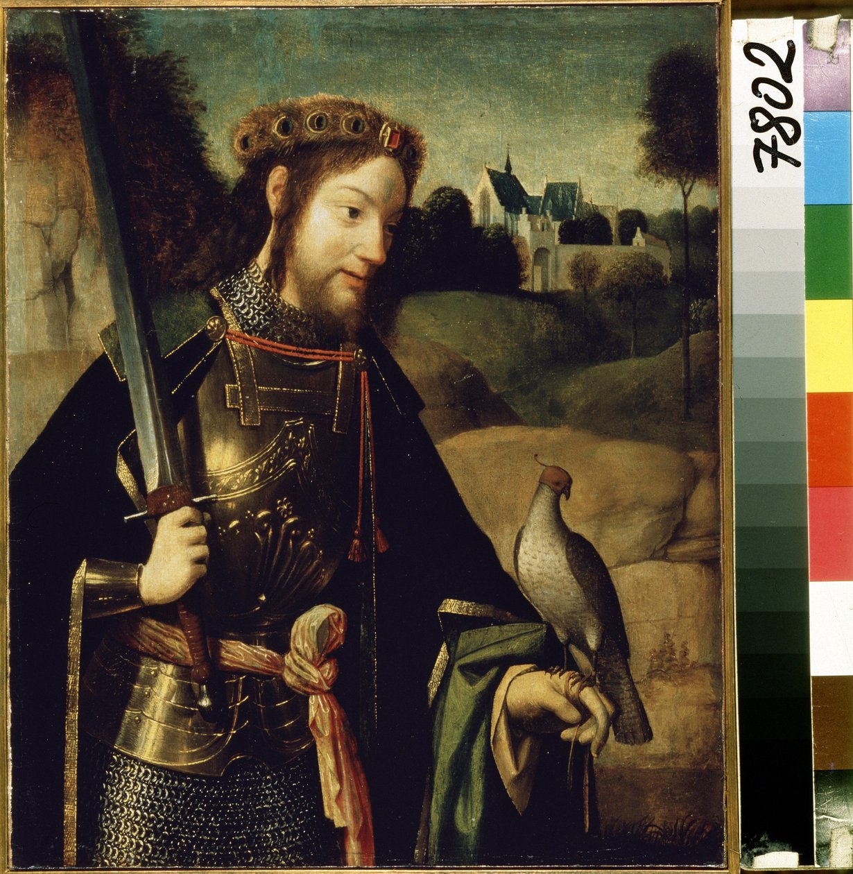 Geertgen tot Sint Jans（或 Gerard de Saint-Jean（圣约翰），Gerrit van Haarlem）（约 1465 年至 1495 年）的画作 "根特的圣巴沃"（Saint Bavo）（15 世纪晚期 尺寸：36.5x30 厘米 圣彼得堡冬宫博物馆 作者 Geertgen Tot Sint Jans