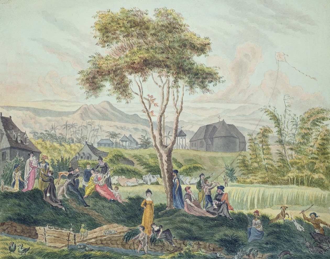 家庭聚会在圣 -  Benoit，留尼旺岛，1813年8月 作者 Genevieve Sophie Marie Adele Patu de Rosemont